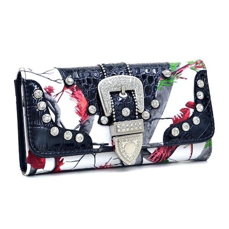 Ritz Ritz WB146-RD-CAM Camouflage Western Women Trifold Wallet Rhinestone Bling Buckle - Red & Camo WB146-RD/CAM